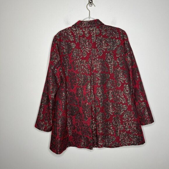 Chicos Jacket Topper Womens Size 2 US 12/14 Red Floral Jacquard Tapestry - Picture 5 of 16